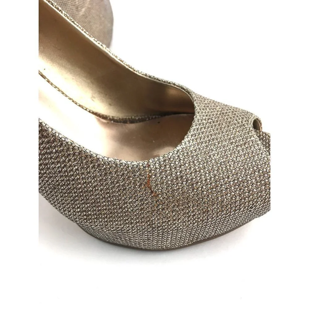 Nine West Gold Metallic Peep Toe Heels Size 7M